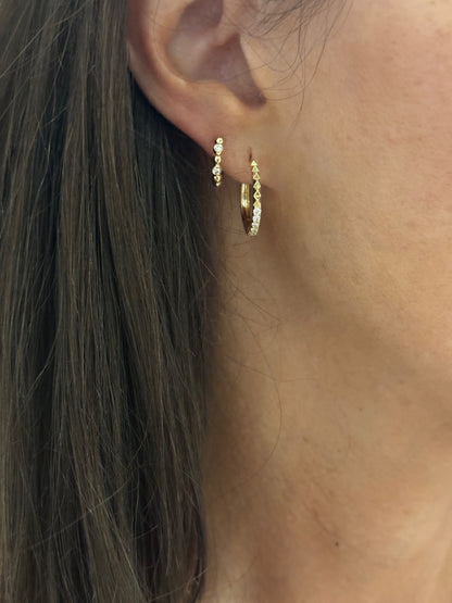 Diamond Gold Ball Bead Hoop Earrings
