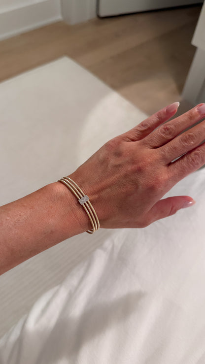 Three Row Diamond Fluted Cuff Bracelet