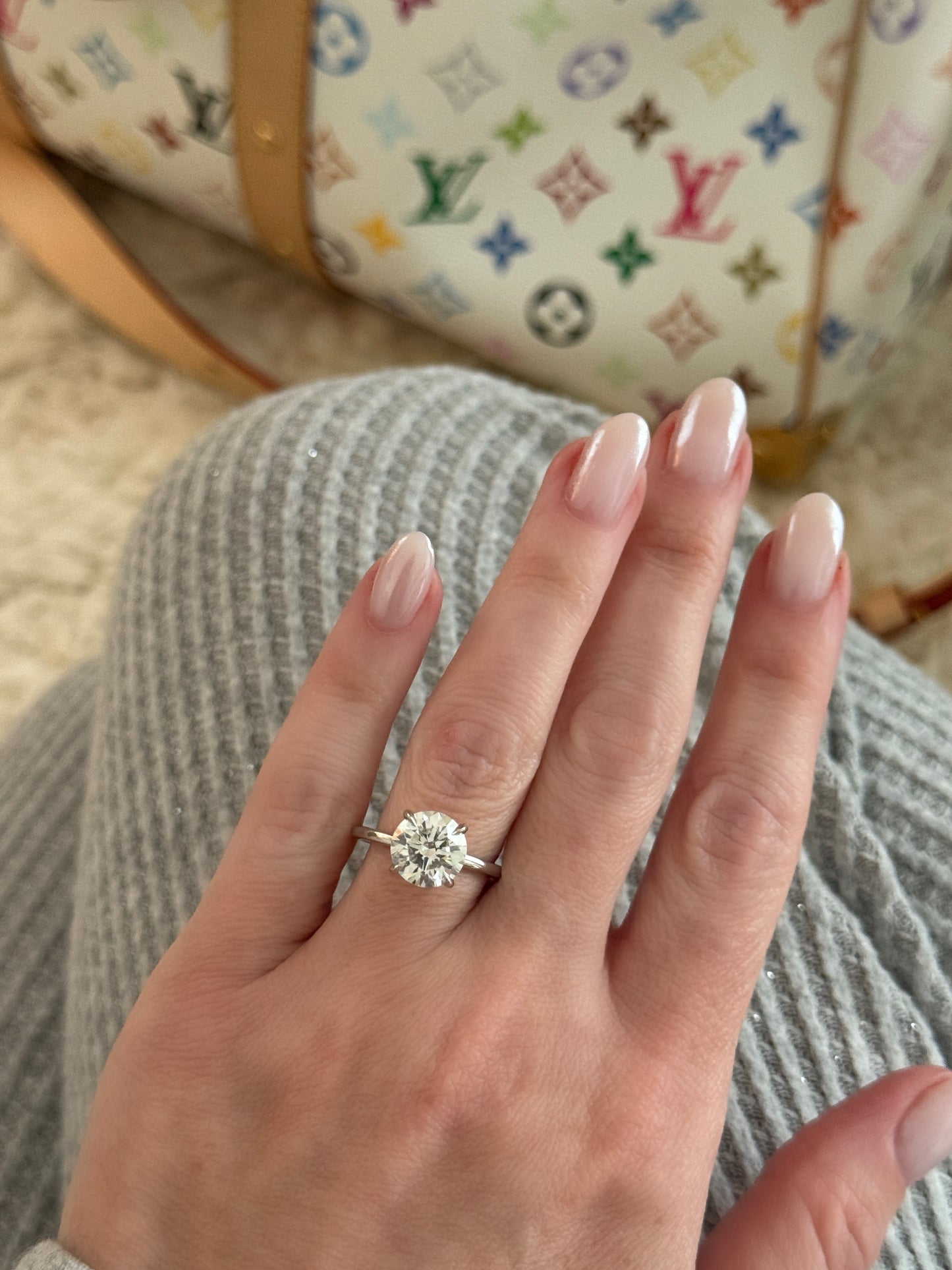 Platinum Lab Grown Round Cut Diamond Engagement Ring