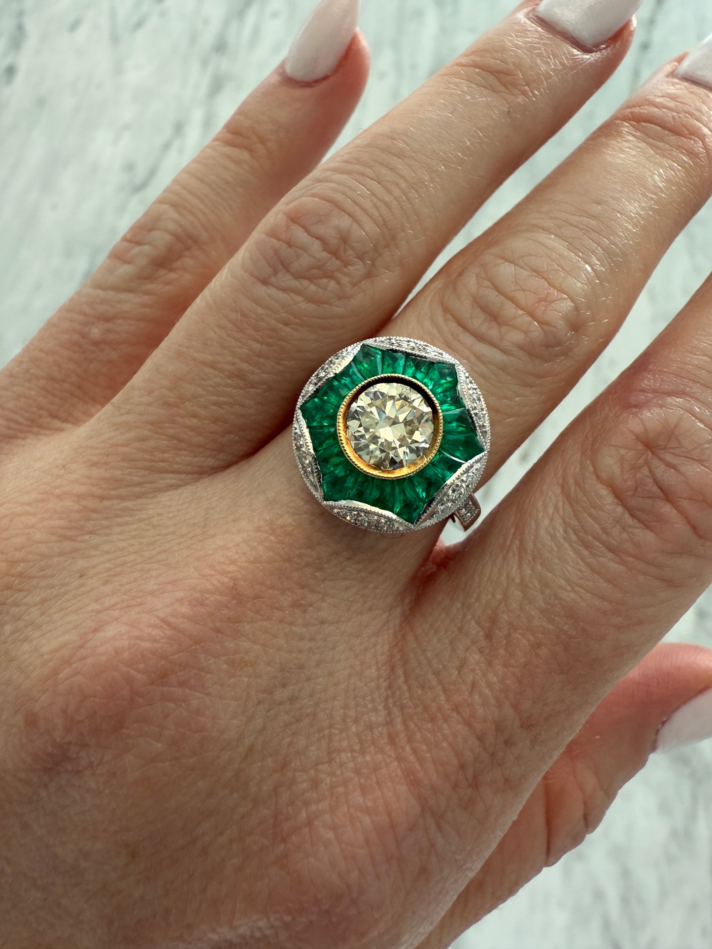 Estate Diamond and Emerald Ring