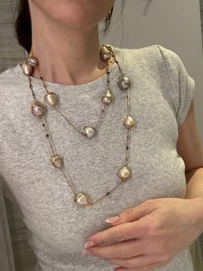 Baroque Pearl and Bezel Set Multi Color Necklace