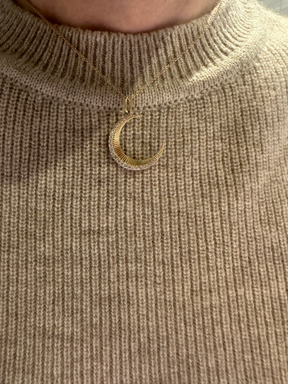 Fluted Gold and Diamond Moon Pendant