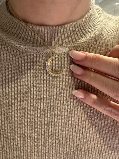 Fluted Gold and Diamond Moon Pendant