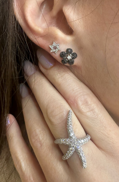 Small Black and White Vibrant Flower Earrings