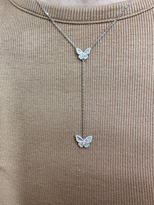 Mini Butterfly Diamond Lariat Necklace - Two