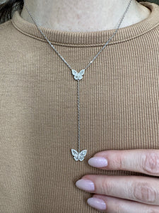 Mini Butterfly Diamond Lariat Necklace - Three