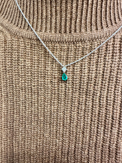 Pear Shape Green Emerald and diamond drop pendant
