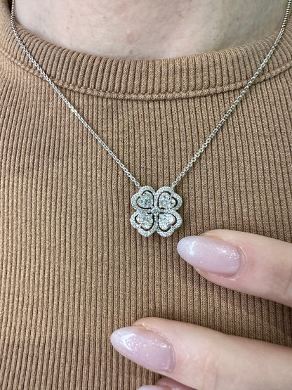 Diamond Heart and Clover Pendant