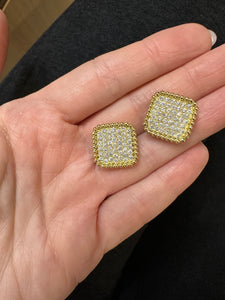 Square Shape Pave Diamond Earrings - Three