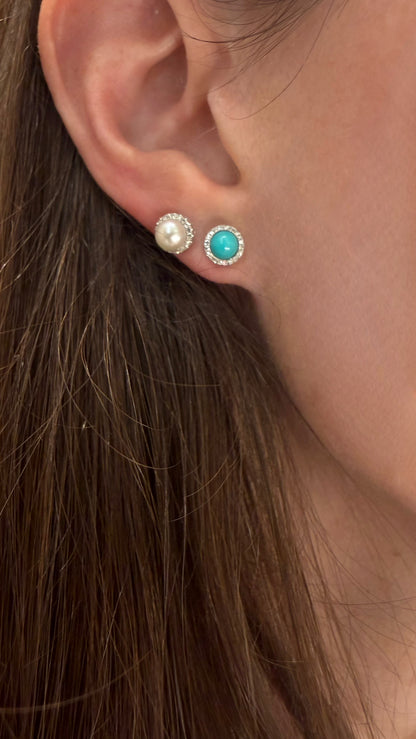 Turquoise and Diamond Halo Stud Earrings