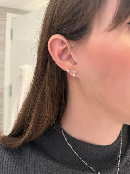 Round and Baguette Diamond Flat Back Earring