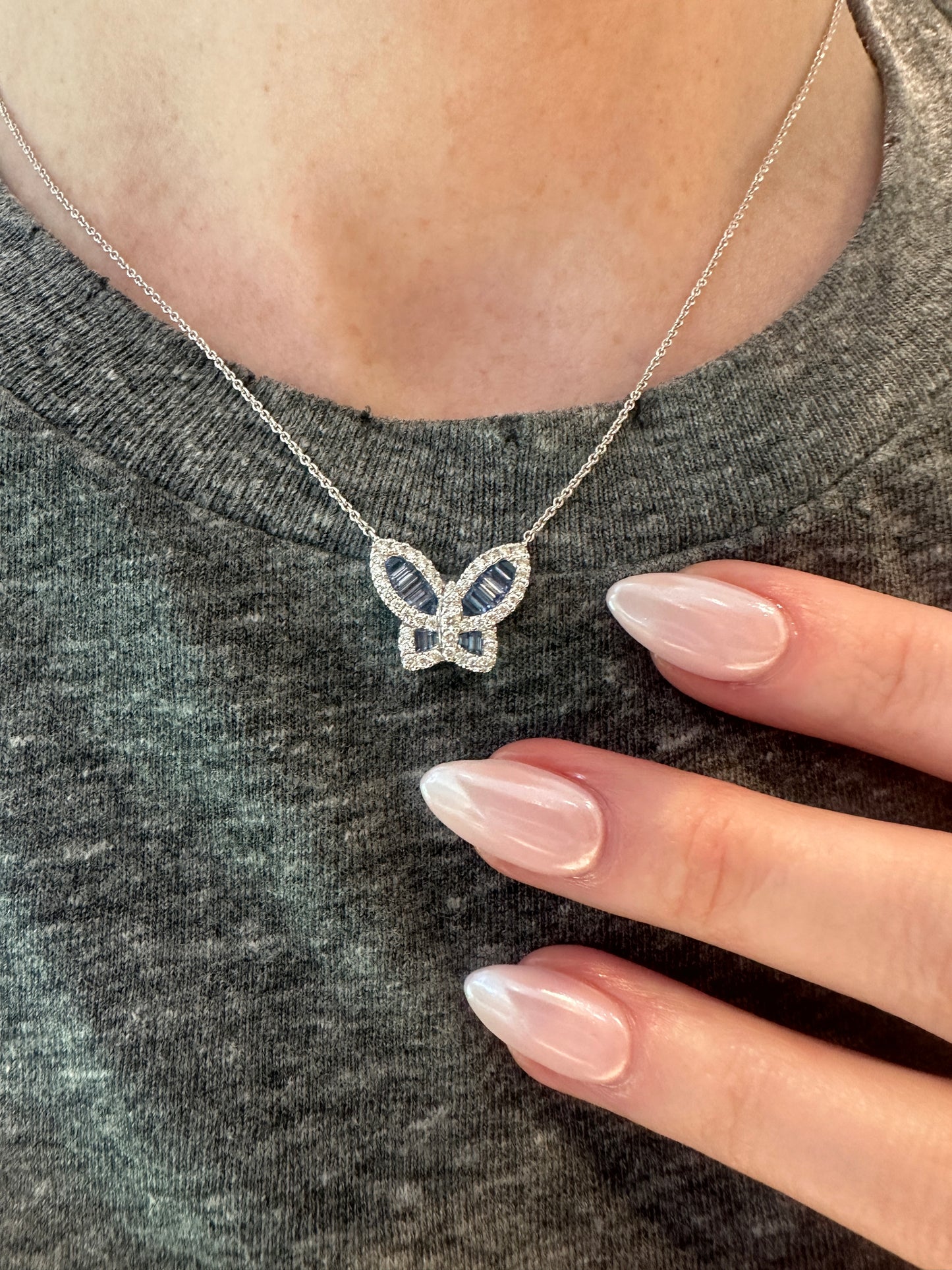 Large Ice Blue Sapphire and Diamond Butterfly Pendant