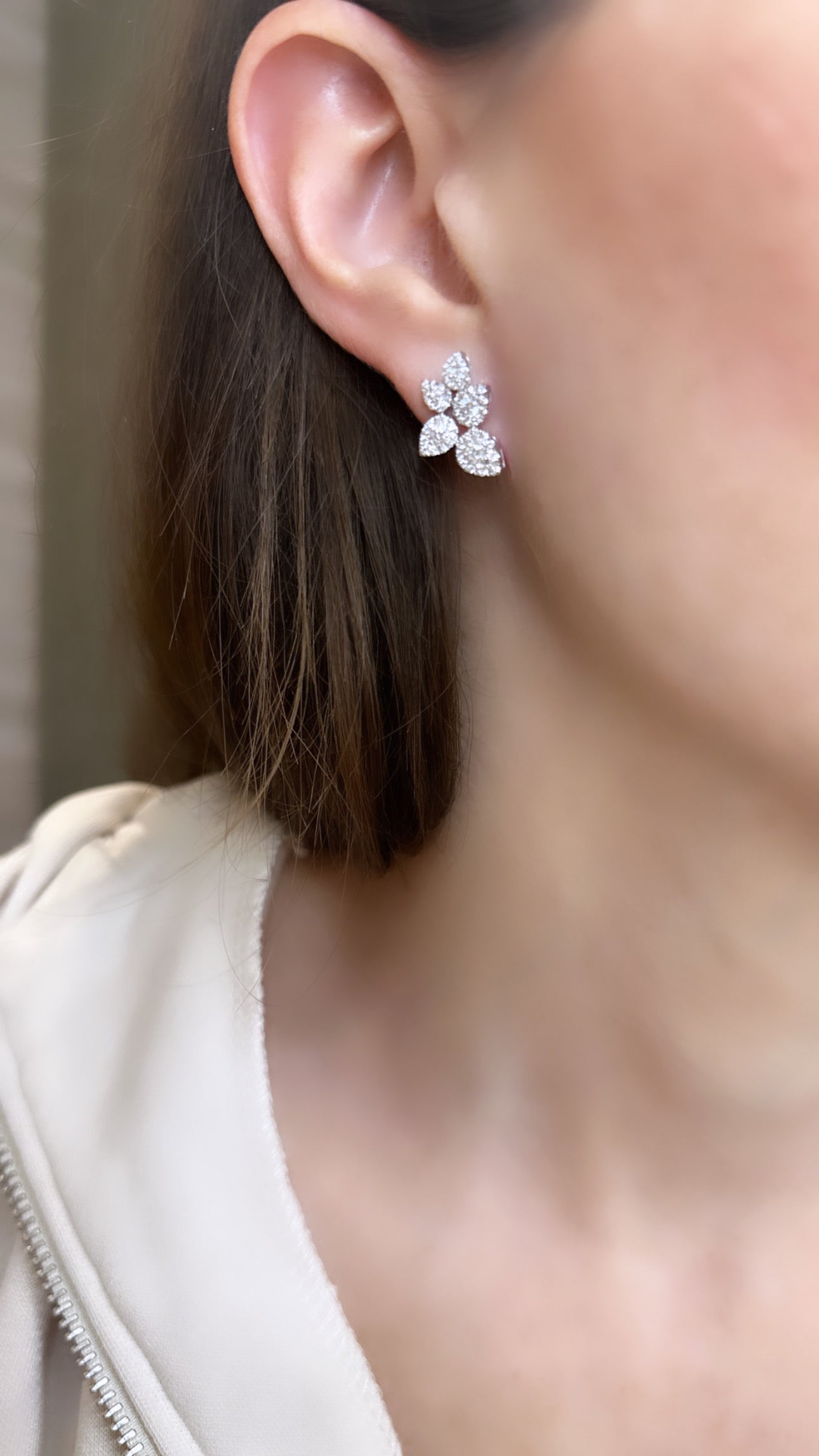 Diamond Cluster Leaf Earrings