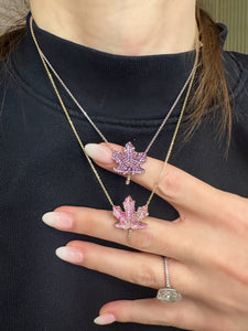 Pink Sapphire and Champagne Diamond Maple Leaf Pendant - Four