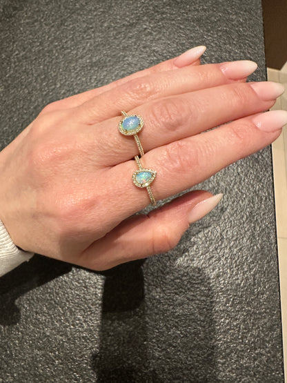 Pear Shape Opal and Diamond Halo Ring - Two