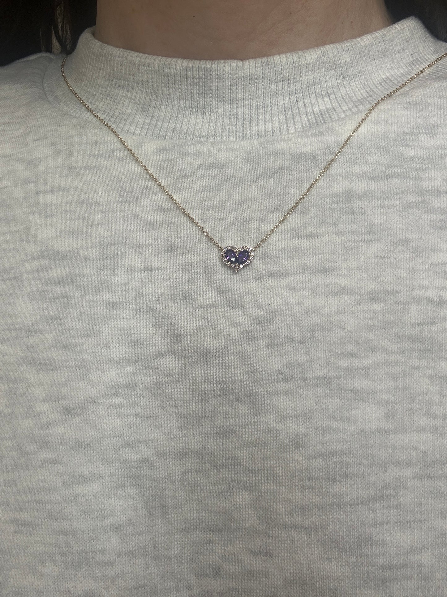 Chubby Amethyst and Diamond Heart Pendant - Two