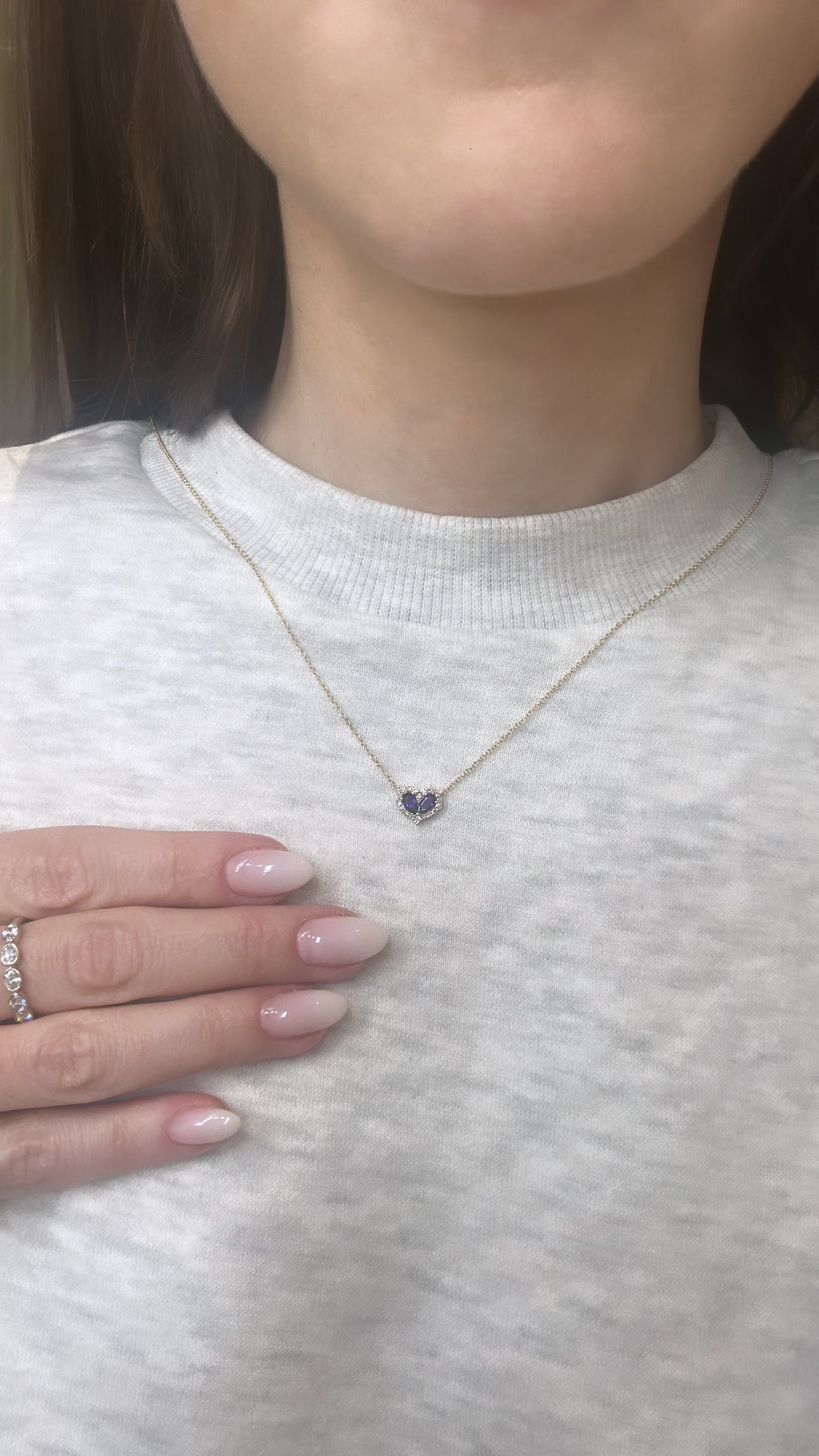 Chubby Amethyst and Diamond Heart Pendant - Three