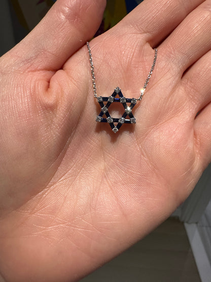 Sapphire and Diamond Star of David Pendant - Three