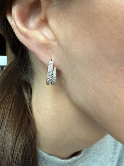Double Pave Diamond Huggie Hoop Earrings