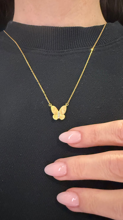 Diamond Satin Gold Butterfly Pendant