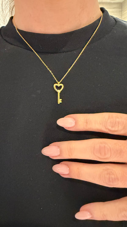 Children’s Petite Diamond Heart Key Pendant