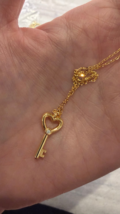 Children’s Petite Diamond Heart Key Pendant