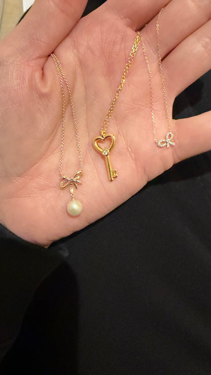 Children’s Petite Diamond Heart Key Pendant