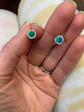 Load image into Gallery viewer, Opal and Diamond Button Earrings