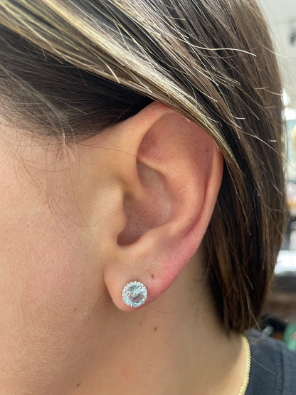 Aquamarine and Diamond Halo Studs in Large