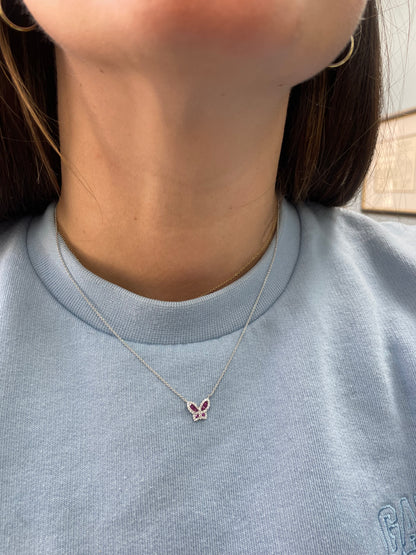 Petite Ruby and Diamond Butterfly Pendant
