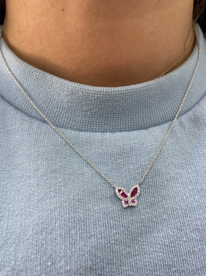 Petite Ruby and Diamond Butterfly Pendant