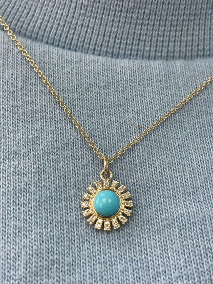 Turquoise and Diamond Sun Pendant