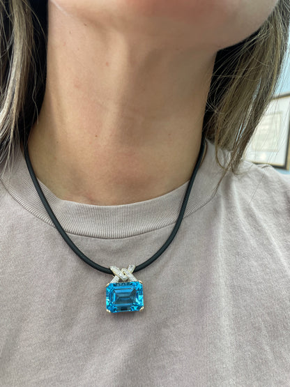 Estate Blue Topaz and Diamond Cord Necklace