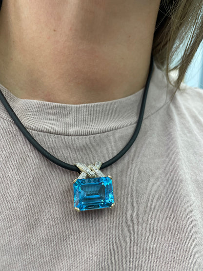 Estate Blue Topaz and Diamond Cord Necklace