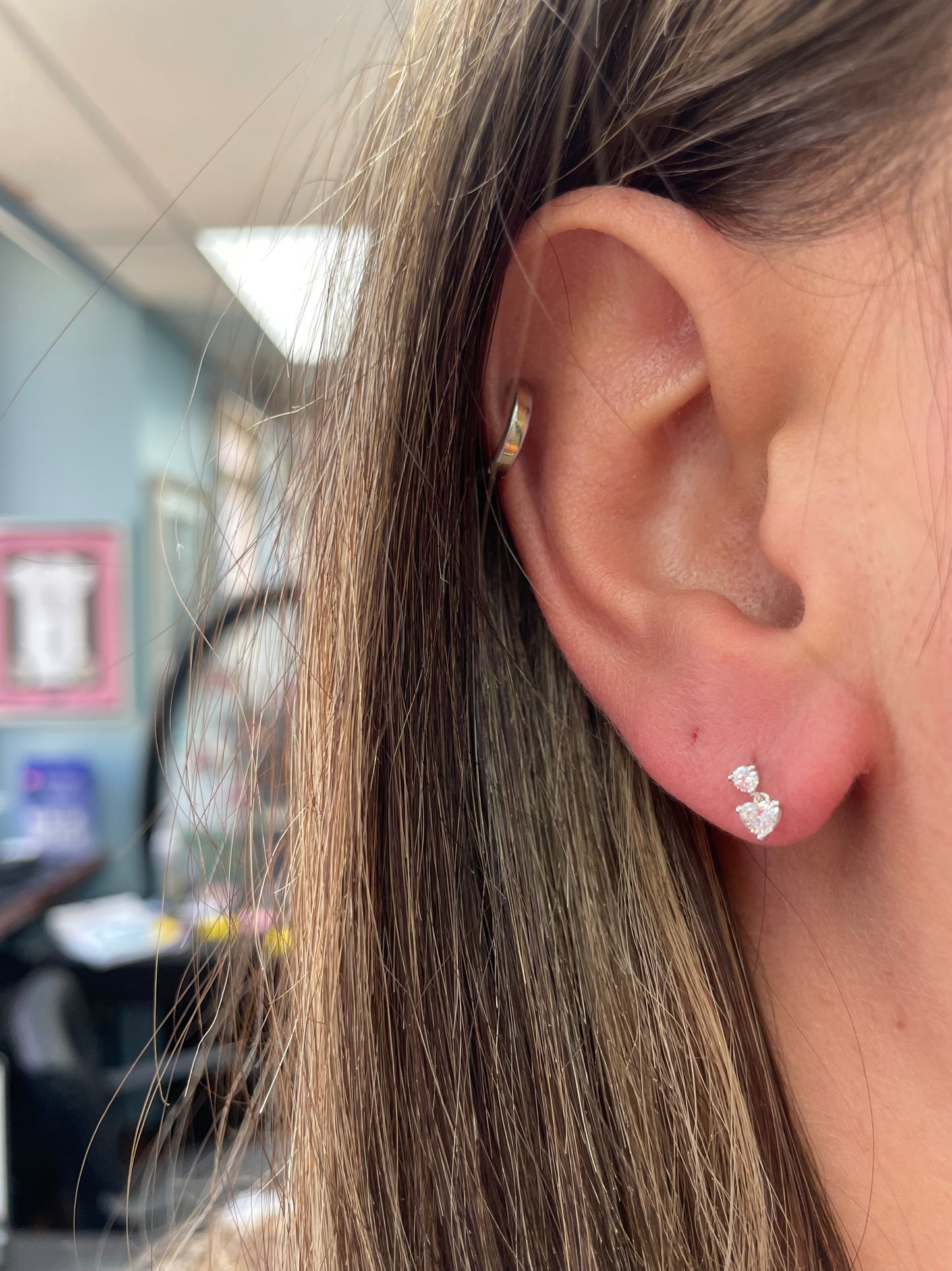 Round and Heart Shape Diamond Flat Back Earring
