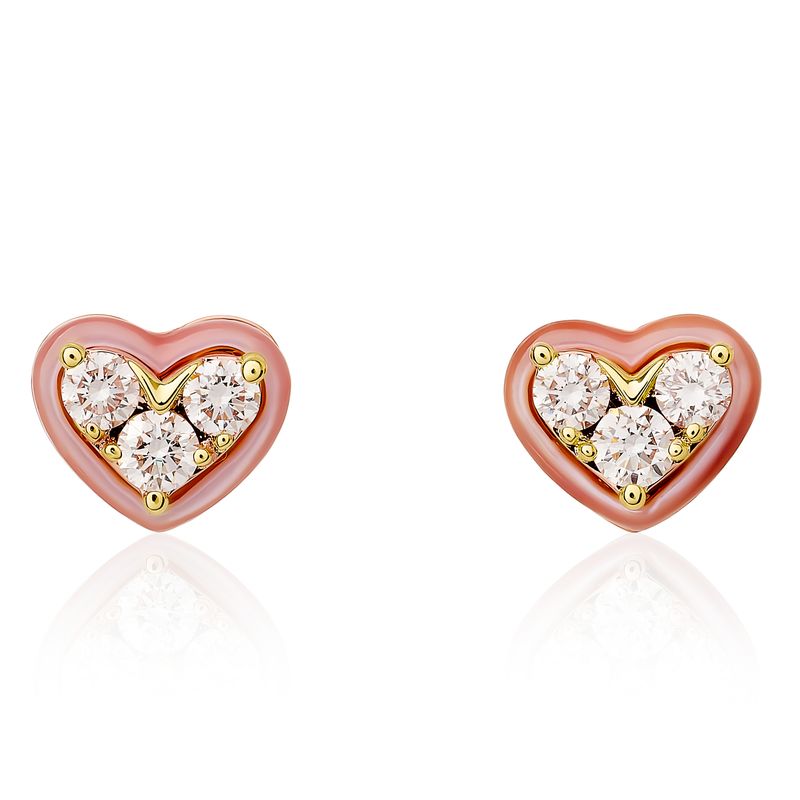 Diamond Heart and Mother of Pearl Stud Earrings