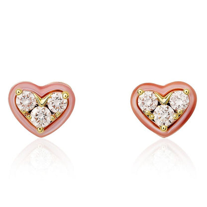 Diamond Heart and Mother of Pearl Stud Earrings