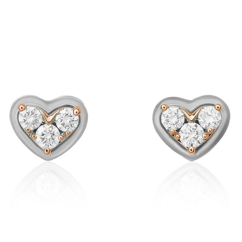 Diamond Heart and Mother of Pearl Stud Earrings