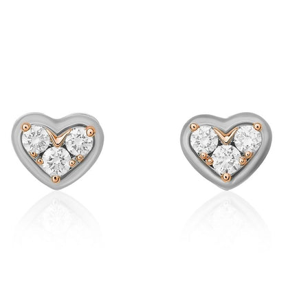 Diamond Heart and Mother of Pearl Stud Earrings