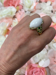White Agate, Green Garnet and Diamond Ring