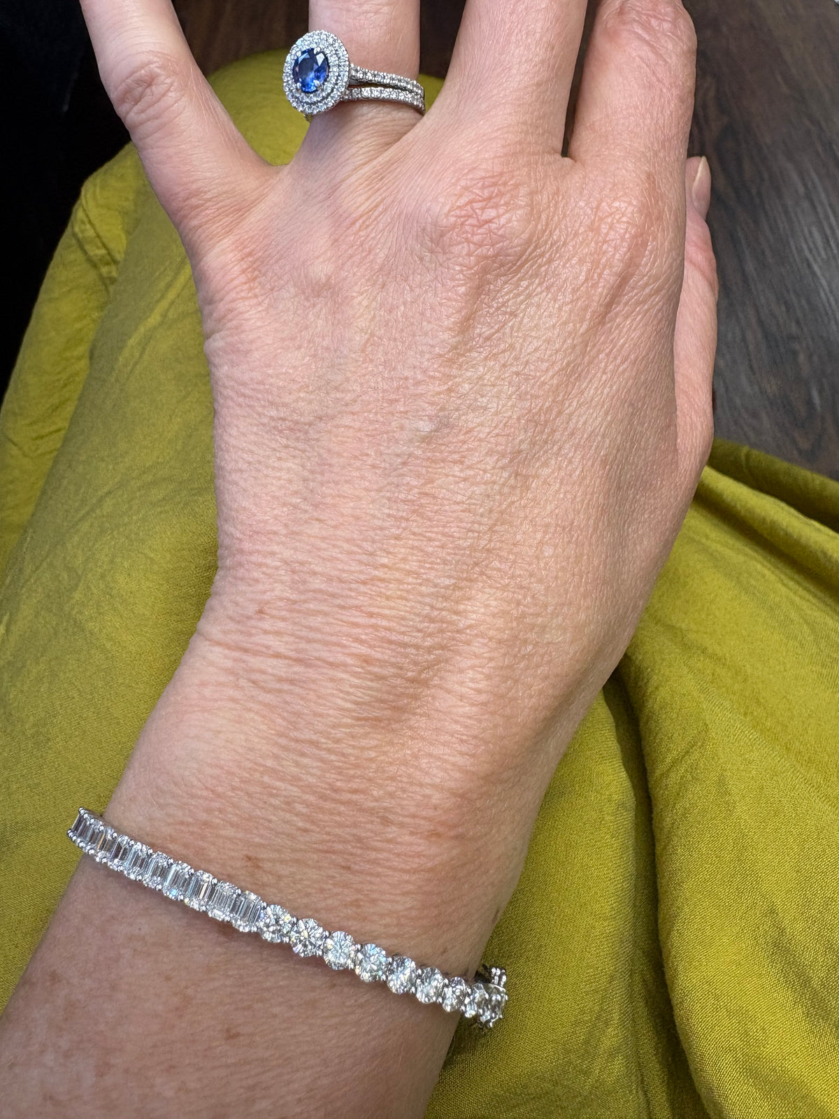 Diamond Half Emerald Cut and Half Round Cut Bangle Bracelet