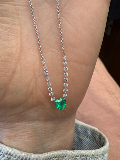 Heart Shape Emerald and Diamond Floating Necklace.