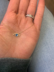 Half Diamond and Enamel Evil Eye Necklace