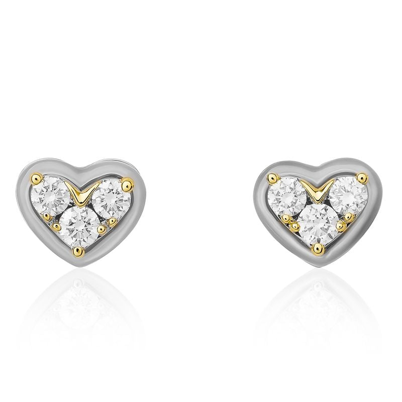Diamond Heart and Mother of Pearl Stud Earrings