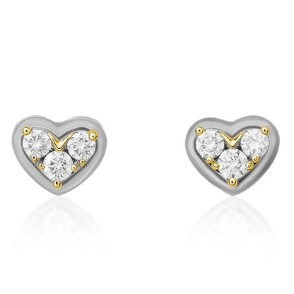 Diamond Heart and Mother of Pearl Stud Earrings