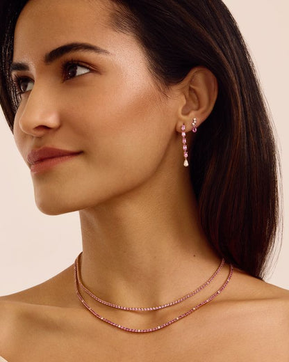 Pink Sapphire and Diamond Alternating Tennis Necklace