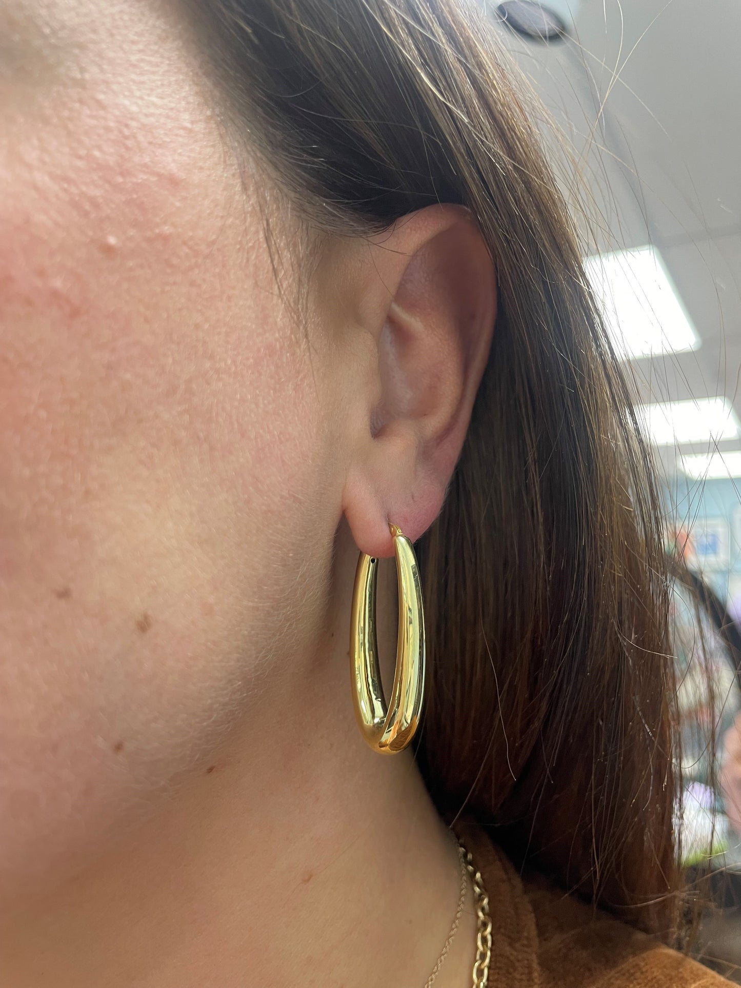 Elongated Oval Hoop Earrings