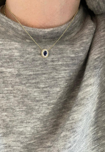 Sapphire and Diamond Oval Pendant