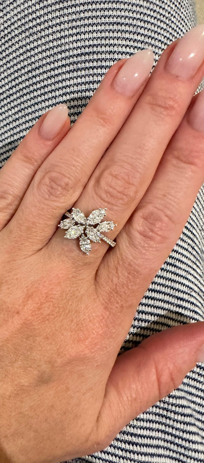 Diamond Illusion Leaf Ring - Three