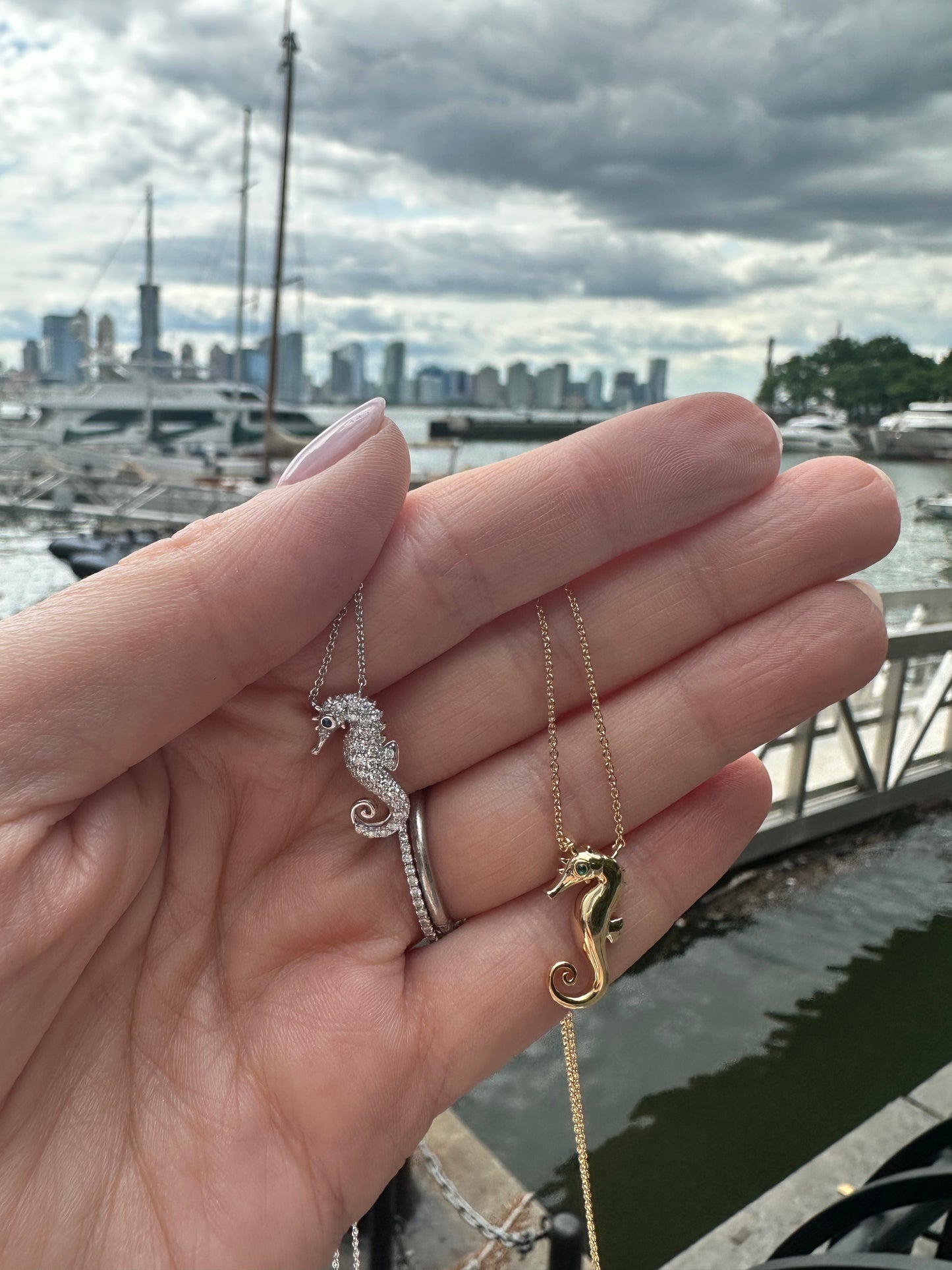 Diamond and Sapphire Seahorse Pendant - Two